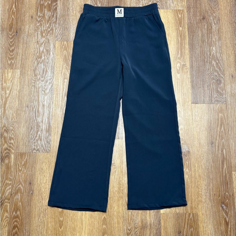 Women's Blue Pull-On Wide-Leg Track Pants